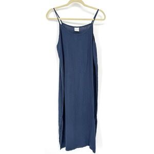 Pure Match Linen Dress Blue Midi Slip Strappy Sleeveless Side Slits Womens Small